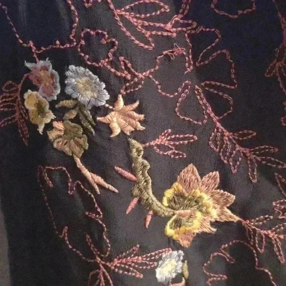 J. Jill viscose rayon embroidered flower long sleeve navy blue top women's large - Picture 3 of 6